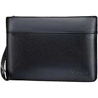 Leathario Handgelenktasche Herren Leder Vintage Handtasche ideal für Reisen Festival Herrenhandtasche Schwarz