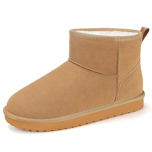 Mishansha Men's Snow Boots Slip On Suede Winter Warm Boot Khaki Size 8.5