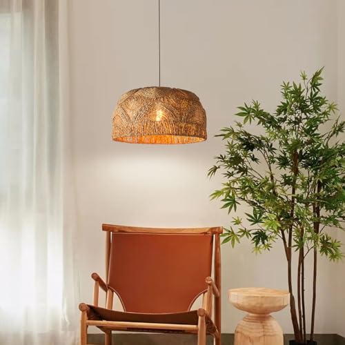 Woven Rattan Straw Pendant Light Fixture Boho Natural Farmhouse Style