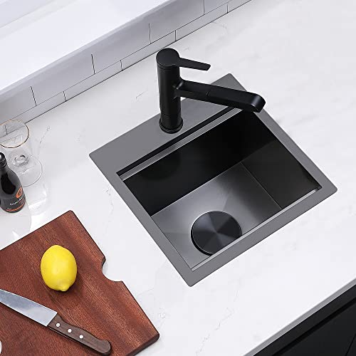 Ikebana Bar Sink,Nano Black Stainless Steel Small Wet Bar Sink,15 X 15 Inches 18 Gauge Single Bowl Workstation Drop In Prep Rv Kitchen Sink With Accessories #TOP7