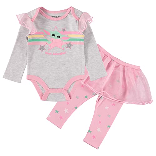 Image of STAR WARS Baby Girl Clothes Long-Sleeve One | Piece with Ballerina Skirt and Headband - Baby Yoda Baby Clothes