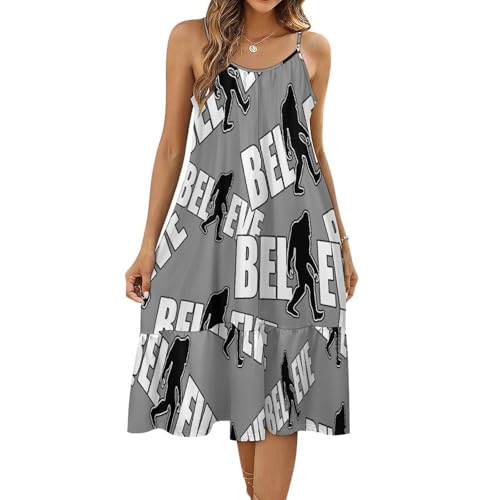 Believe in Bigfoot Women's Maxi Dress Summer Casual Sleeveless Spaghetti Strap Sundress M