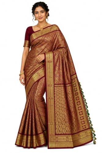 Royal Maroon & Gold Zari Silk Saree Traditional Elegance