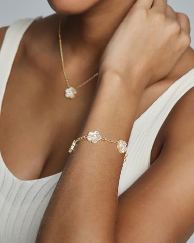 PAVOI 14K Gold Plated Clover Bracelets for Women - Flower Four Leaf Clover Bracelet - Mother of Pearl & Onyx Gemstone Lucky Flower Design - Adjustable Trendy Jewelry Gifts2