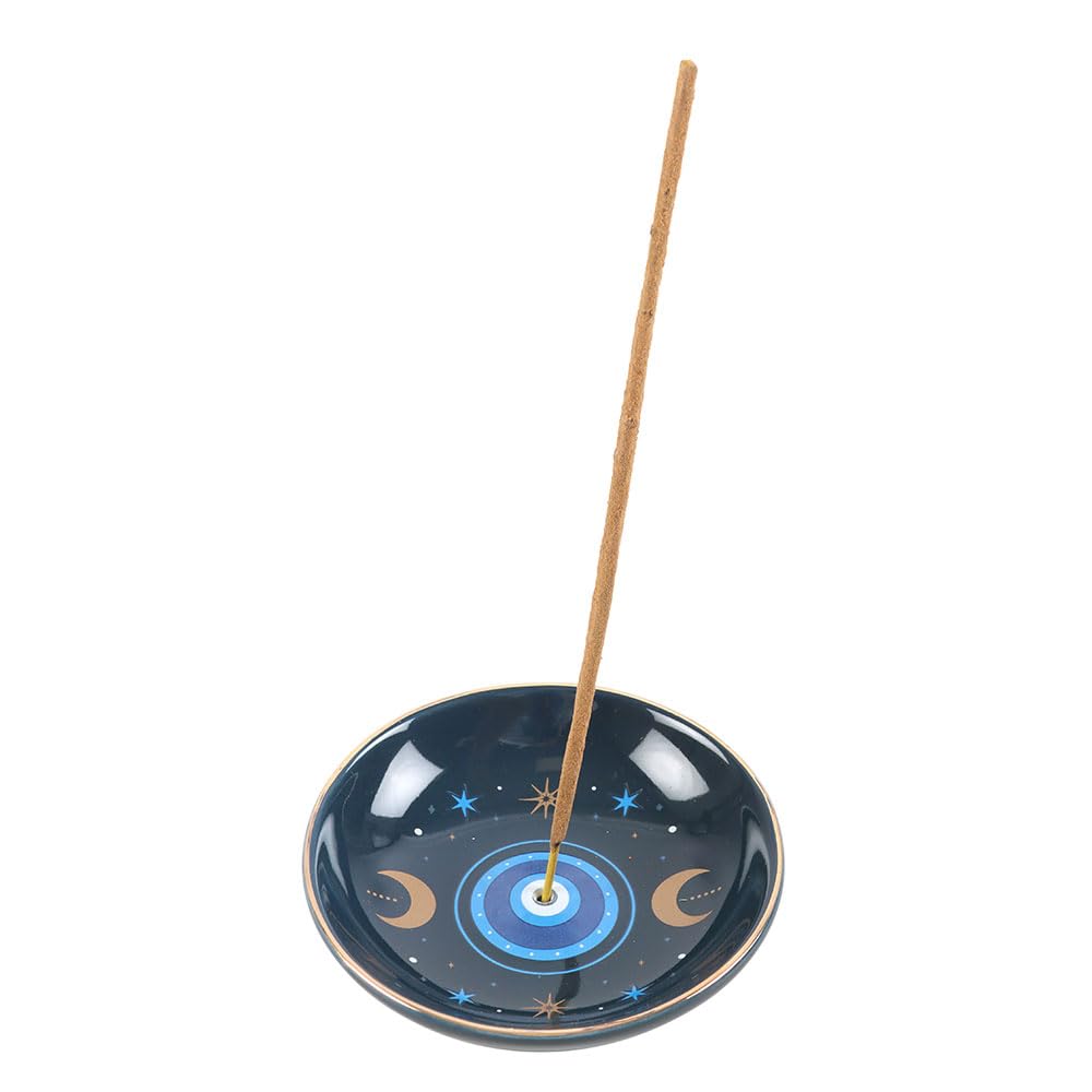 All Seeing Eye Ceramic Incense Dish | Mystical Moon & Star Holder | Trinket Dish for Crystals or Jewellery | Witchy Decor