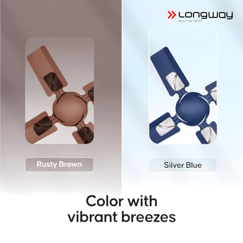 Image of LONGWAY Creta P1 600 mm /24 inch Ultra High Speed 4 Blade Anti-Dust Decorative Star Rated Ceiling Fan 2 Years Warranty (Silver Blue, Pack of 1)