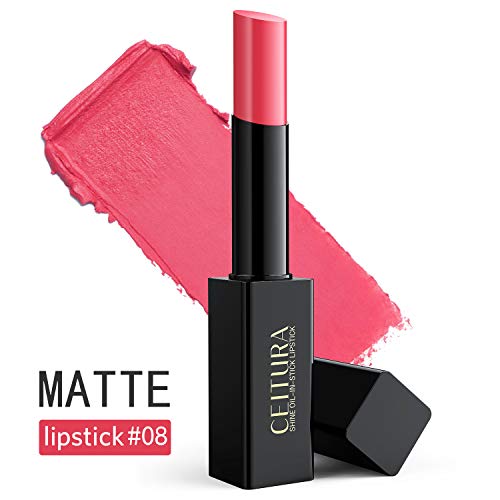 Lipsticks, Bright Coral Pink Matte lipsticks Long Lasting Moisturizing for Nude Make up, CEITURA #008,1 Tube