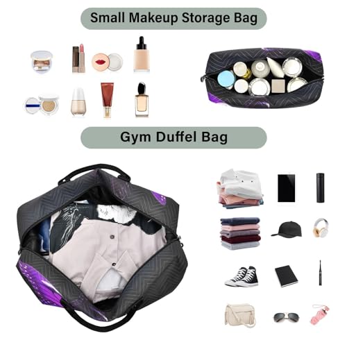 Large Purple Butterfly Sports Tote Gym Bag, Duffel Bag with Multiple Compartments and Telescopic Handle, Carry On Luggage with Toiletry Bags4