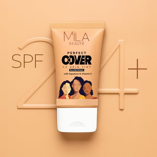Image of Mila Beaute Perfect Cover Cc Cream With Spf 24+ I Light Makeup With Natural Coverage & Dewy Finish I Skin Tint With Squalene I Hydrate & Brighten Skin |conceal Dark Spots (25ml, Cream Puff)