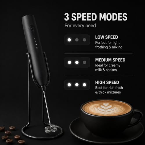 Image of Escala Coffee Frother Electric Rechargeable & Coffee Maker Machine for Home, 3 Speed Milk Frother, Coffee Beater, Coffee Whisker, Coffee Blender with Stainless Steel Whisk for Latte, Cappuccino