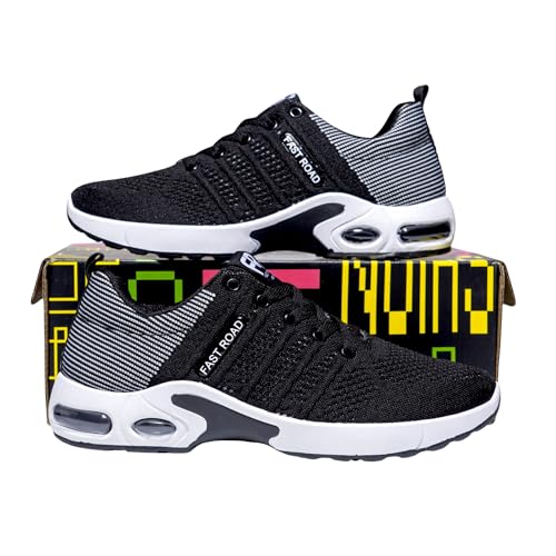 Fast Road Coal Runners - Black Athletic Sneakers, Breathable Mesh, PVC Anti-Slip Soles, Cushioned Comfort for Runners, Durable & Secure Fit US 6.5-113
