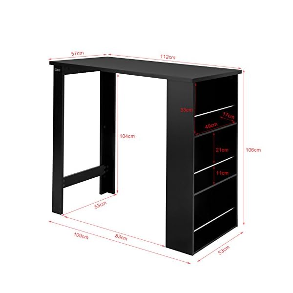SoBuy® Kitchen Breakfast Bar Table Dining Table Coffee Table with 3 Tier Storage Rack, Black FWT17-SCH - Image 7