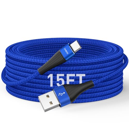 Image of Extra Long USB A to USB C Cable 15FT, USBC Charger Fast Charging Cord Braided Type C Cable for iPhone 17 Pro Max, 16 15, iPad Pro,Air,Mini, Samsung Galaxy, Pixel, Moto, Android Phones & Tablets - Blue