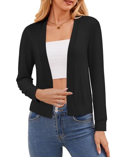 DouBCQ Women's Long Sleeve Cropped Cardigan Lightweight Open Front Bolero Shrug3