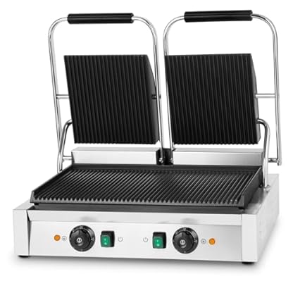 VERTES Kontaktgrill doppelt, Gusseisen Grillplatte, 3200 W Gastro Multigrill für Fladenbrot, Fleisch, Gemüse, Sandwich, Edelstahlgehäuse, regelbar 0-300°C, teflonbeschichtet, Professionell – Bild 3