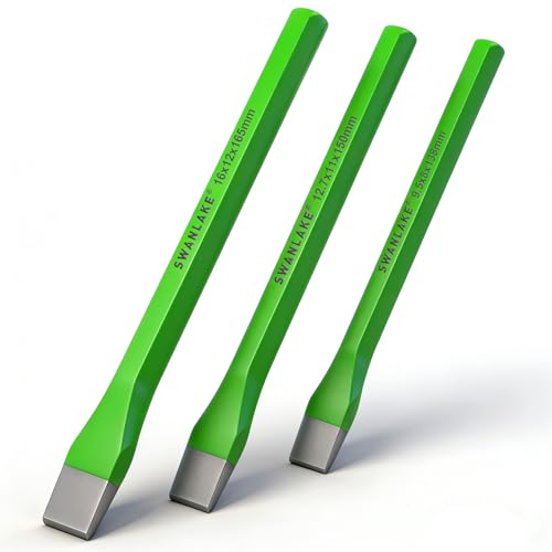 3-Piece Heavy Duty Cold Chisel Set, 3/8-Inch, 1/2-Inch, 5/8-Inch Premium Metal Chisels, Heavy Duty Carbon Steel Chisel Set for Carpentry, Masonry, Woodworking, Stone Chisels