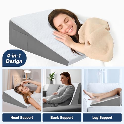 Image of Wedge Pillow for Sleeping, 10 inch Memory Foam Bed Wedge with Dual Layer Foam