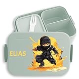 Kinder Bento Box Midi Lunchbox für Mepal Bentobox - Ninja Schattenkrieger Kampfstil - 900 ml - Sage Grün - jausenbox junge schule brotbox brotdose schwarz vesperbox personalisierte brotzeitbox