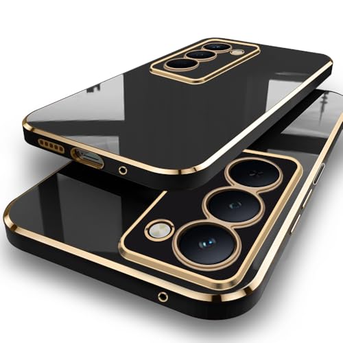 Image of TheGiftKart Luxurious Golden-Plated Back Cover Case for Mi Redmi 15 5G | Raised Lips for Camera & Screen Protection | Shockproof Design | Stylish Back Cover Case for Redmi 15 5G (TPU, Black)