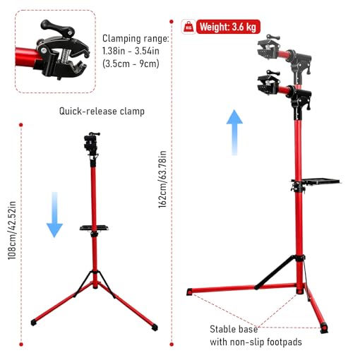 GOKKYOA Upgraded Bike Repair Stand Max 110 lbs,Heavy Duty Bicycle Maintenance Stand with High-Strength Steel, for Any Bike, Heavy E-Bike, Mountain Bike and Road Bike (Red) by GOKKYOA - Image 3