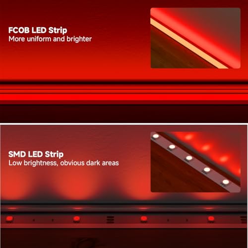 Image of 5mm Red COB LED Strip Light DC24V Narrow Thin Flexible High Density Uniform Cob Strips 16.4FT UL Listed Dimmable CRI 90+ LED Tape Lights for Car Cabinets, No Controller /Adapter