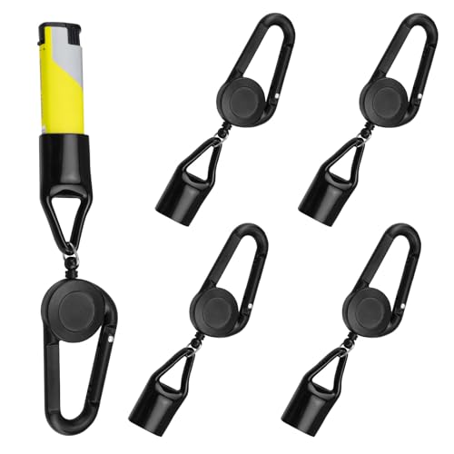 KLEHOPE 5 Pièces Porte Briquet, Briquet Extensible Briquets avec Cordon Rétractable et Crochets, Pratique et Anti-Perte