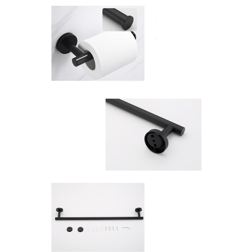 Accesorios de baño Juego de Hardware Kit de Toalla Montaje de Pared Matt Soporte de Papel higiénico Negro túnica de túnica Colgante de Acero Inoxidable, 15