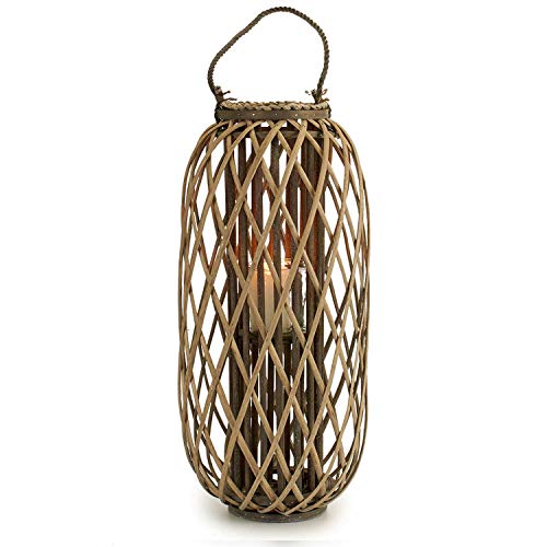 TENDENCIA UNICA Portavelas de Mimbre con Tarro de Cristal Incorporado (Natural, 70x33cm)