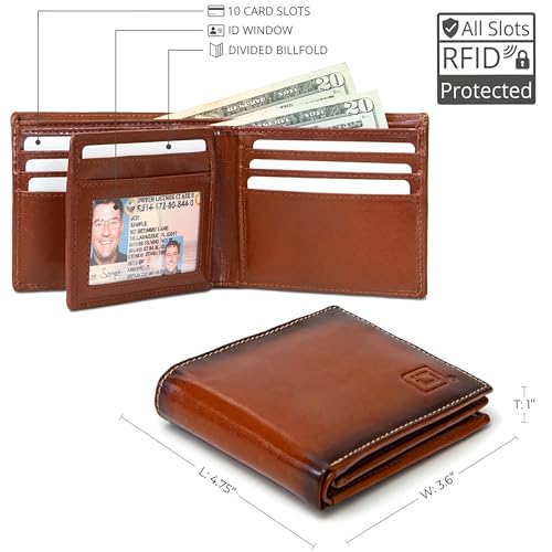 Image of ID Stronghold Extra Capacity Bifold Wallet for Men - RFID Blocking Genuine Leather Wallet (Antiqued Brown)