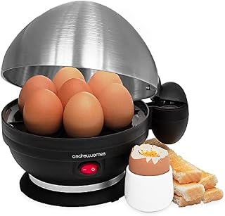 Andrew James Egg Boiler Poacher Electric Cooker with Steamer Attachment for Perfect Soft and Hard Boiled Eggs | up to 7 Egg Capacity | Water Measuring Cup & Egg Piercer | 380W