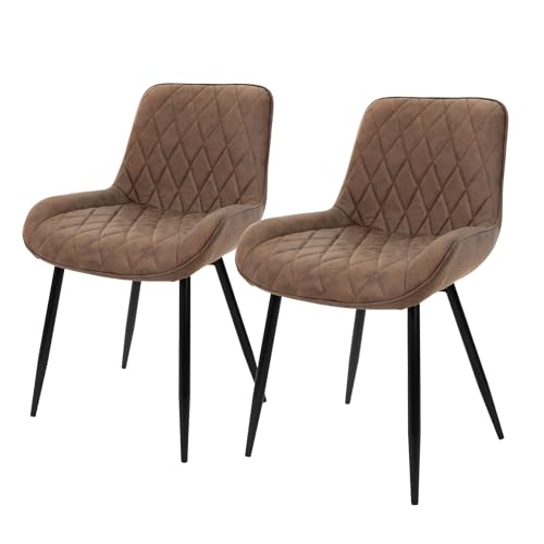 ML-Design Lot de 2 Chaises de Salle à Manger, avec Dossier et Accoudoirs, Marron, Assise en Matériau Synthétique, Pieds en Métal, Chaise Rembourrée de...