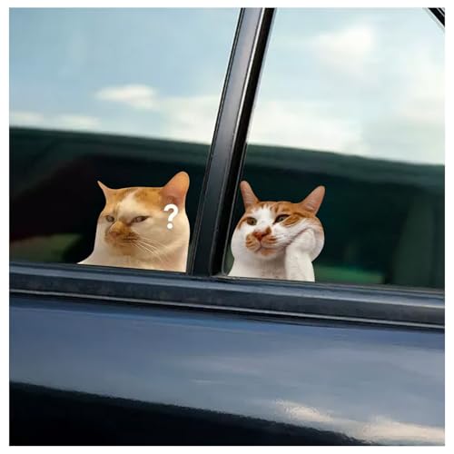Image of 2 PCS Car Cat Meme Decals, Funny Kitten Vinyl Bumper Sticker for Vehicle Windows Doors and Trucks, Cute Automotive Cars Decoration (4 inch)