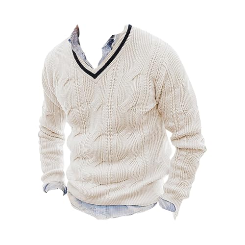 Mens V-Neck Wool Sweater Long Sleeve Pullover Cable Knit Sweaters Dressy Cashmere Merino Sweater Warm Knit Jumper2