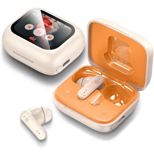 Image of THREE PEACHES Wireless Earbuds Bluetooth 5.4 Headphones, Touch Screen, Active Noise Cancelling, USB Charging Case for iPhone /Android