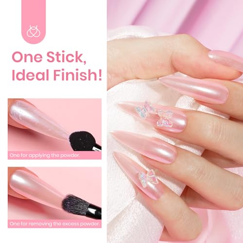 beetles Gel Polish White Chrome Nail Powder for Gel Nails, Pearl Nail Powder Mirror Effect Nail Glitter Manicure Holographic Pigment for Nail Art Design,1g Gift for Girls DIY Salon - Image 6