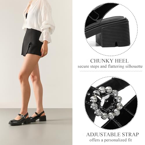 CouieCuies Black Mary Jane Shoes Women Heels Formal Dress Shoes Chunky Heel Round Toe Platform Pumps Cute Casual Pumps2