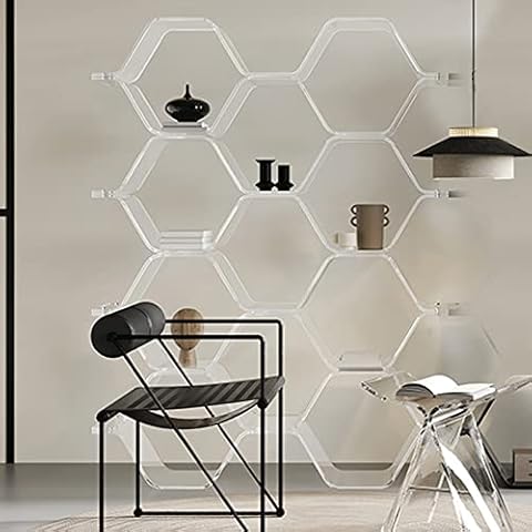 Transparent Acrylic Console Table, Honeycomb Bookshelf Floor Locker, Modern Display Stand, For Living Room Entryway Exhibition Hall,White,54.3"×63"×11.4" Cover