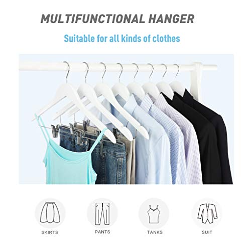 Topia Hanger Wooden Suit Hangers With Adjustable Metal Clips (20 Pack), Solid Smooth Wood Clothes Hangers, 360° Swivel Hook, Premium Pants Hangers For Clothes Coat, Jeans, Blouse-White,Ct28W20 #TOP5