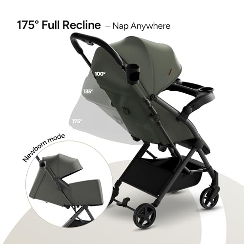 Image of Mompush Lithe V2 Lightweight Travel Stroller Snack Tray Included, Forest