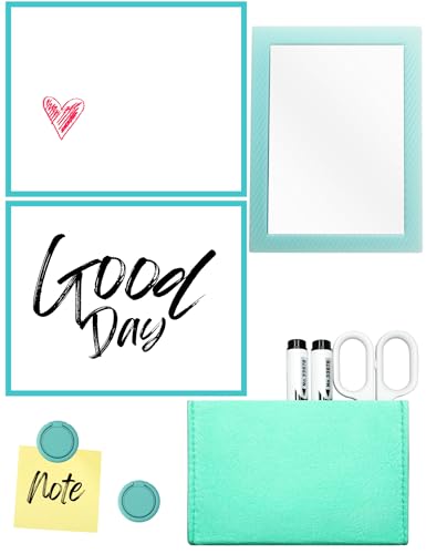 Image of Mymazn Magnetic Locker Mirror for School Locker, 5pcs Locker Accessories Kit with Magnetic Mirror, Dry Erase Board, Pen Holder, Locker Magnets for Refrigerator, Office Cabinet (Blue)