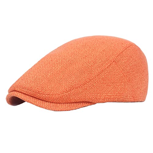 Lifup Hombre Boina Algodón Lino Gorras Plana Vintage Sombreros Newsboy Ligero Respirable Naranja Cover
