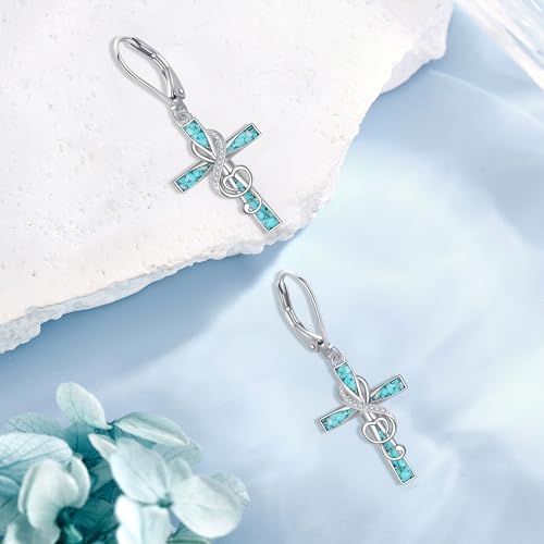 ONEFINITY Cross Earrings for Women Sterling Silver Turquoise Cross Earrings Jewelry Gifts for Women Nurse4