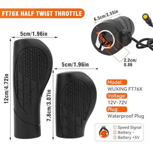 Image of Ebike Half Twist Throttle, FT76X Electric Bicycle Right Handle, Half Throttle Handle with Waterproof Plug, Ebike Modified Thumb Throttle Part for Ebike MTB Conversion Kit Parts