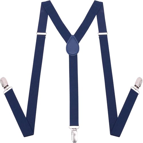 Image of Suspenders for Men and Women Adjustable Elastic 1 inch Wide Leather Heavy Pants Strong Metal Clips Suspender Costume