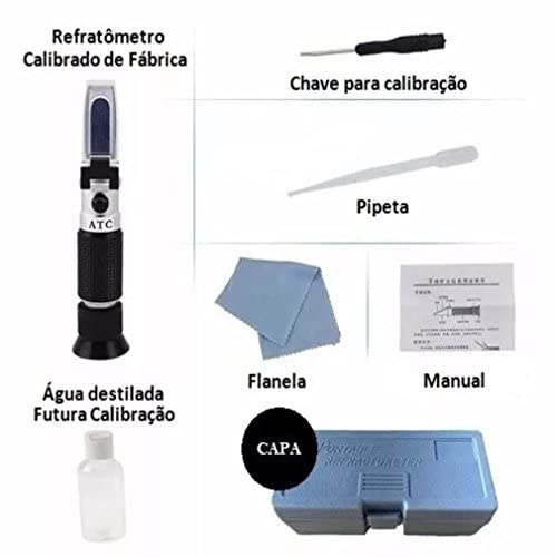 Refratômetro Brix Com Escala 0-90% Para Medir Concentração De Açúcar Em Sucos, Geleias, Mel, Sorvete