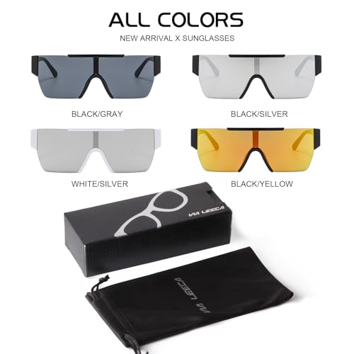 VIA LEECA Trendy Square Flat Top Sunglasses for Men Women, Designer Big Rimless UV Protection Shades4