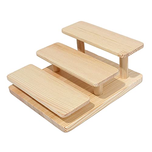 Estante de exhibición de madera Organizador Estante de exhibición de peldaño de escalera Estante de exhibición de gafas de sol para cosméticos, 3 niveles