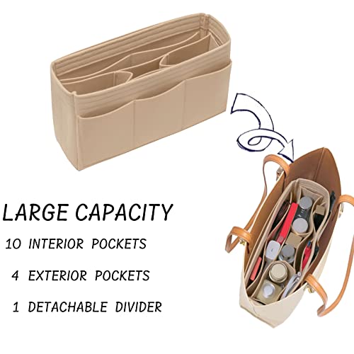 Dailyplus Purse Organizer Insert Felt Bag Organizer Handbag Organizer Insert Bag In Bag Organizer For Tote Purse Bag 14 Pockets Beige Slender Medium #TOP4