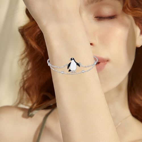 Image of 925 Sterling Silver Animal Bracelets Anklets Elephant /Highland Cow /Penguin /Sloth Adjustable Jewelry Gifts for women