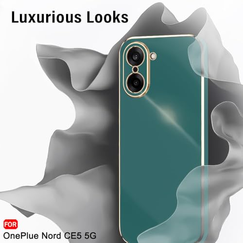 Image of TheGiftKart Luxurious Golden-Plated Back Cover Case for OnePlus Nord CE 5 5G | Raised Lips for Camera & Screen Protection | Shockproof Design | Stylish Cover for OnePlus Nord CE5 (TPU, Dark Green)